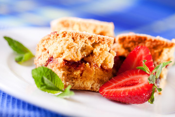 Homemade cake served with strawberries