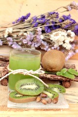 Kiwi fruit juicy green and kiwi juice delicious.