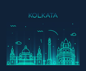 Naklejka premium Kolkata skyline trendy vector illustration linear