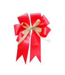 Beautiful red satin gift bow, isolated on white