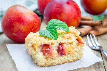 Homemade plum crumble pie