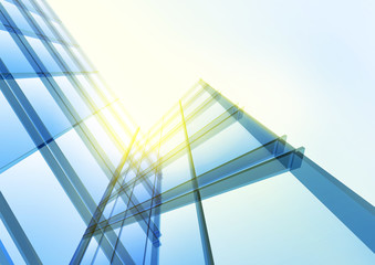 Modern blue glass wall of office building