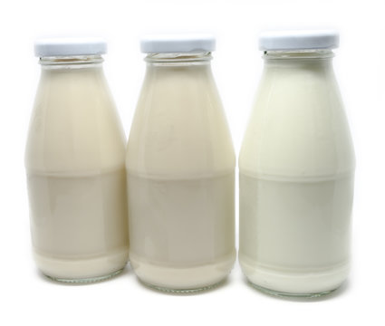 Bottles of Soy and dairy milk isolated