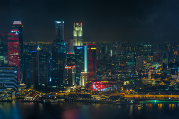 Fototapeta na wymiar Singapore Marina Bay Lights up flag