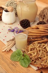 Galingale water and fresh galingale with honey.