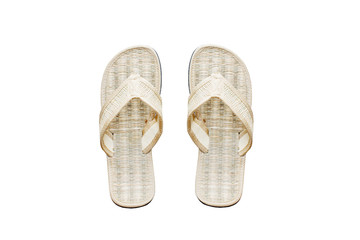 Pair of bamboo flip flops isolated on white