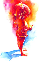 little girl with heart /card /valentine /watercolor painting
