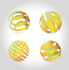 green and orange icons globe  of the planet on white background