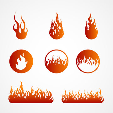 Fire flames, big set icons, vector illustration