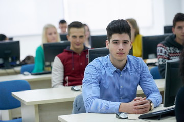 students group in computer lab classroom