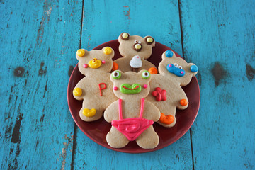 cute animal cookies on red plate