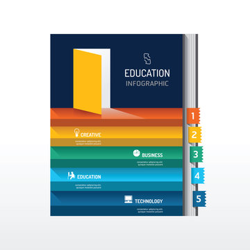 Infographic step on book shape idea. Vector illustration. succes