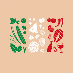 Italian foods in the national flag