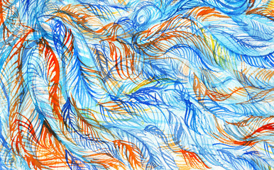 pattern with red and blue divorces, watercolor abstract background