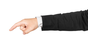 Business man's hand pointing down isolated on white