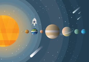 Abstract universe wallpaper in flat design style with solar system © Diana Hlevnjak