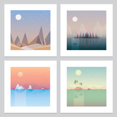 Four contemporary minimalistic landscape print wallpaper designs