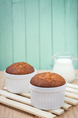 banana muffin cake on wooden background 