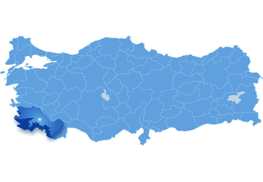 Map of Turkey, Mugla