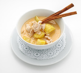 Traditional muslim soup with chicken and potatoes isolated on white