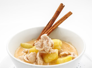 Traditional muslim soup with chicken and potatoes isolated on white