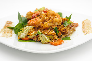 Fried seafood made Thai style isolated on white