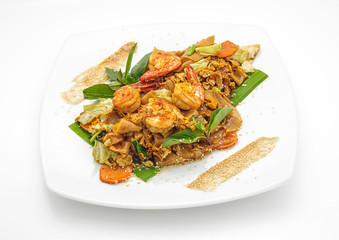 Fried seafood made Thai style isolated on white