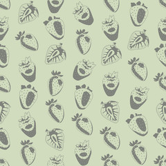 Seamless background made of strawberry in linear style