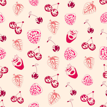 Seamless background made of berries in linear style
