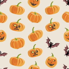 Seamless colorful background made of pumpkin and bat