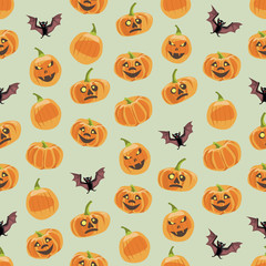 Seamless colorful background made of pumpkin and bat