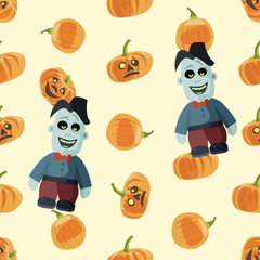 Seamless colorful background made of pumpkin and zombie