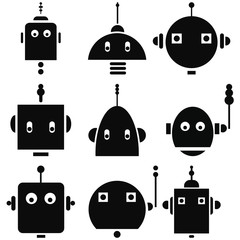 Vintage retro robots heads 2 icons set in black and white    © zozodesign