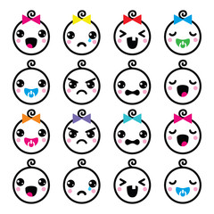 Obraz premium Kawaii baby boy and girl cute faces icons set 