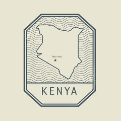 Stamp with the name and map of Kenya