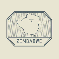 Stamp with the name and map of Zimbabwe