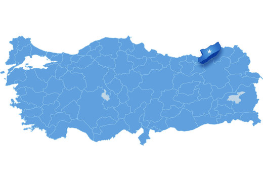 Map of Turkey, Rize