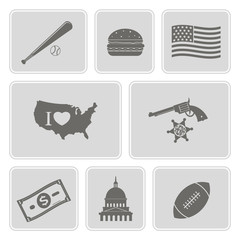 monochrome set with usa icons for your design