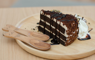 Fudge cake with vanilla ice cream