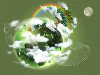 Ecological concept illustration of green planet Earth. Concept of new life, rebirth and hope; ecology; environmental protection; climate.