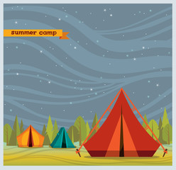Summer camp - tourist tent at night.