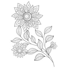 Vector Beautiful Monochrome Contour Flower