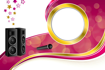 Background abstract karaoke microphone loudspeaker star pink yellow gold ribbon circle frame illustration vector