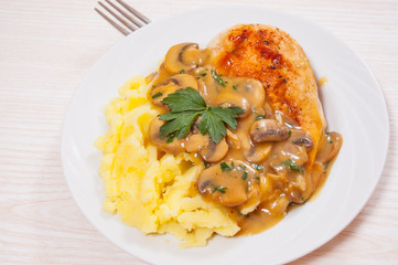 Chicken Breast with Mushroom Sauce and mashed potato
