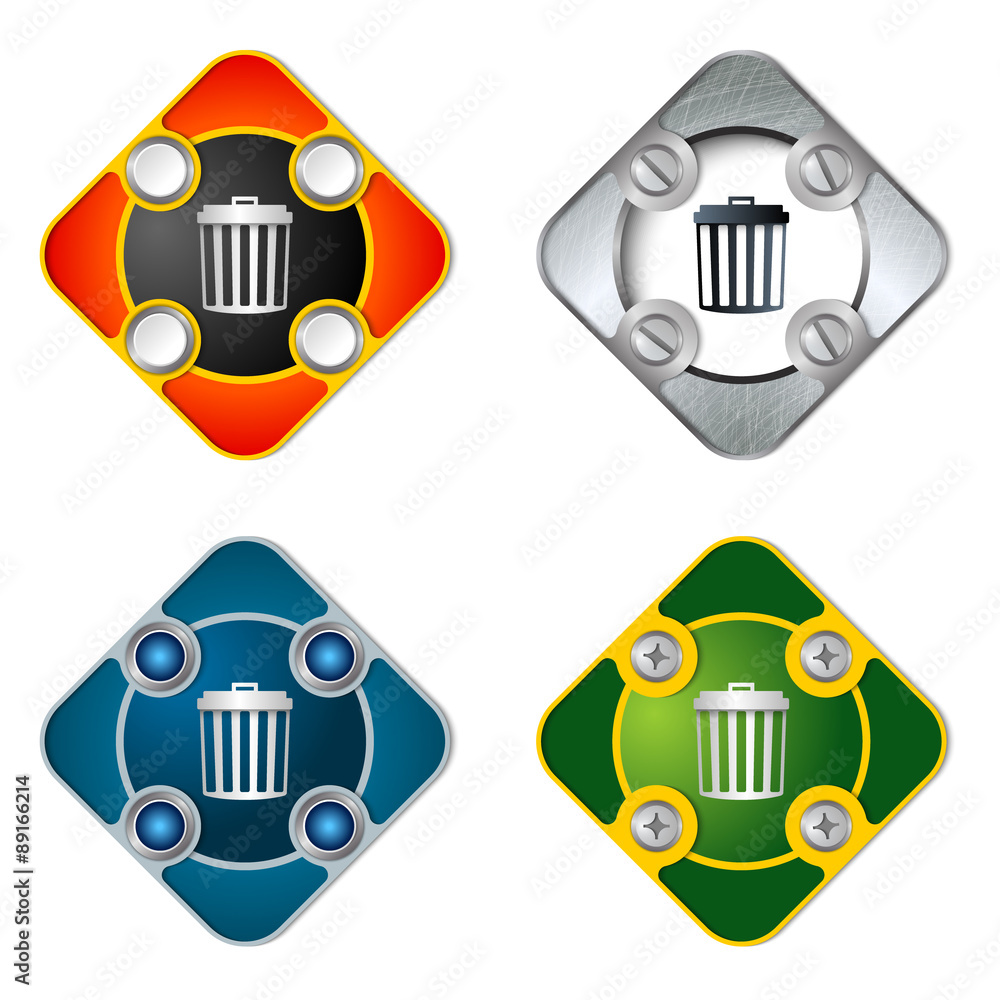 Poster vector simple objects with screws and trashcan symbol