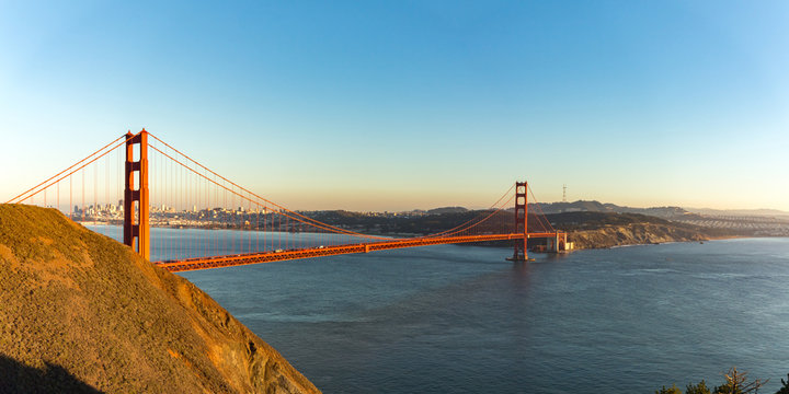 Golden Gate bridge, San Francisco, USA. Panoramic image.