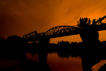 Silhouette railways bridge