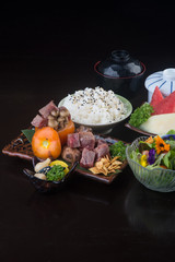 japanese cuisine. beef cube on the background