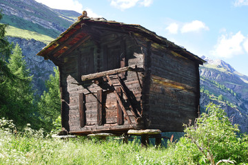  The beautiful  rural landscape with old barn near Zermatt.