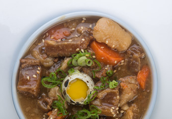 japanese cuisine. beef soup on the background